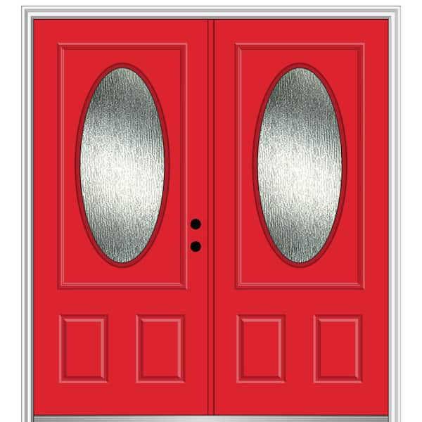 MMI Door 72 in. x 80 in. Left-Hand/Inswing Rain Glass Red Saffron Fiberglass Prehung Front Door on 4-9/16 in. Frame