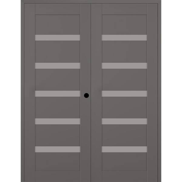 Belldinni Leora 72 in. x 80 in. Left Active 5-Lite Frosted Glass Gray Matte Composite Double Prehung Interior Door