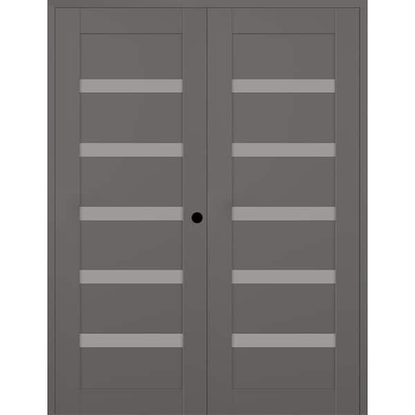 Leora 36 in. x 96 in. Left Active 7-Lite Frosted Glass Gray Matte Composite Double Prehung Interior Door
