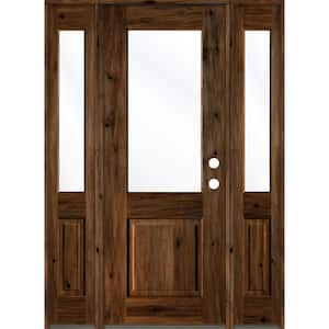 60 in. x 96 in. Rustic Knotty Alder Wood Clear Half-Lite Provincial Stain Left Hand Single Prehung Front Door/Sidelites