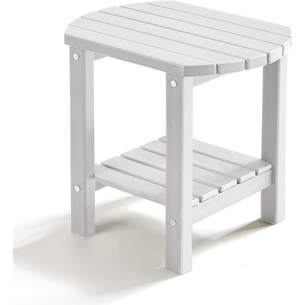 17 in. White 2-Tier Oval HDPE Outdoor Side Table
