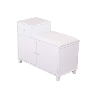23.62 in. H x 31.5 in. W White Wood Shoe Storage Bench with Drawer