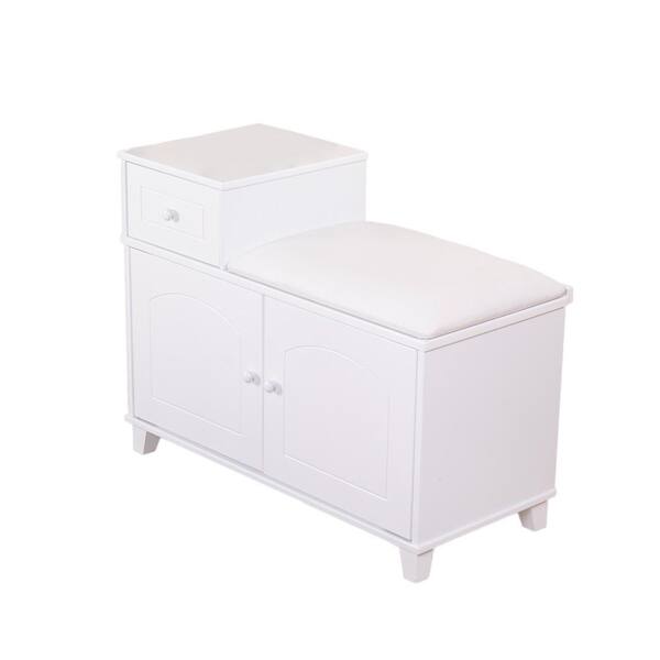 URTR 23.62 in. H x 31.5 in. W White Wood Shoe Storage Bench Shoe