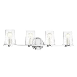 Matteson 33.75 in. 4-Light Chrome Modern Industrial Vanity with Clear Seedy Glass Shades