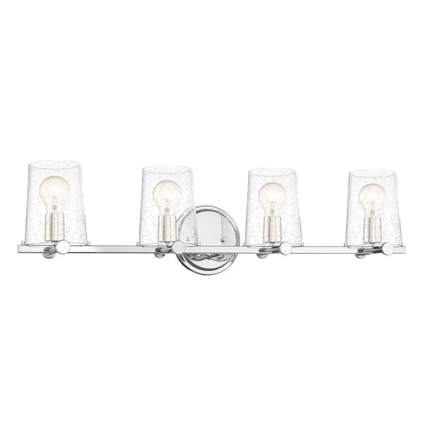 Designers Fountain Matteson 33.75 in. 4-Light Chrome Modern Industrial Vanity with Clear Seedy Glass Shades
