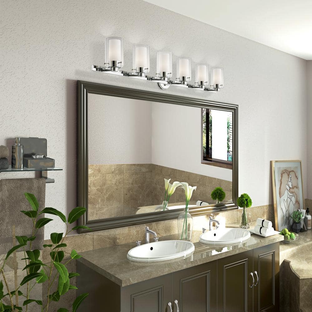 Polished Chrome 6-Light Vanity Light with Opal Glass Shades