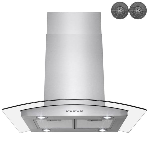 Golden Vantage 30 in. Convertible Kitchen Island Mount Range Hood in Stainless Steel with Tempered Glass, LED Lights and Carbon Filters