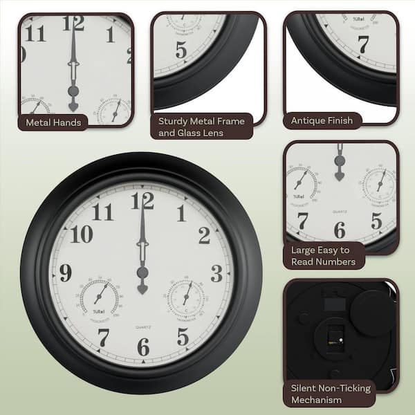 Pure Garden 18 in. Black Thermometer and Hygrometer Indoor/Outdoor