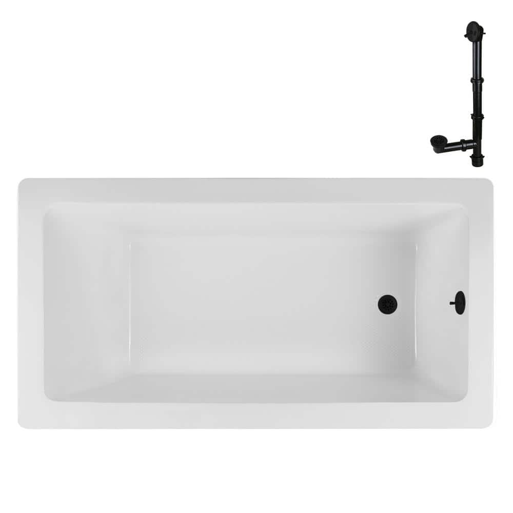 66" x 34" Glossy White Acrylic Soaking Drop-In Bathtub with Matte Black Trim