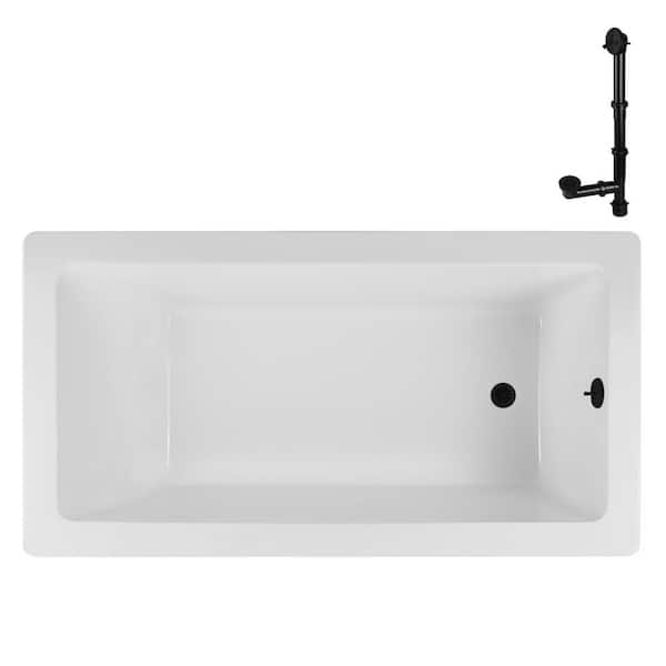 Streamline N-4080-706-BL 66 in. x 34 in. Rectangular Acrylic Soaking Drop-In Bathtub, with Reversible Drain in Matte Black