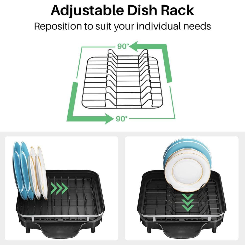 Black Stainless Steel Expandable Dish Rack with Utensil Holder