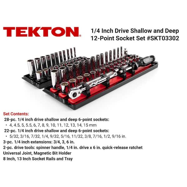 1/4 in. Drive 12-Point Socket and Ratchet Set with Rails (5/32 in.-9/16 in., 4 mm-15 mm) (57-Piece)