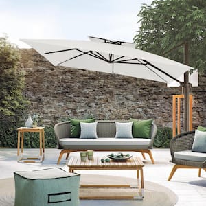 10 ft. Square Cantilever Umbrella Patio Rotation Outdoor Umbrella with Cover in Off-White