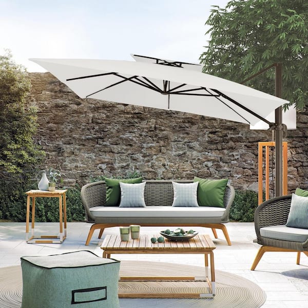 JEAREY 10 ft. Square Cantilever Umbrella Patio Rotation Outdoor Umbrella with Cover in Off-White