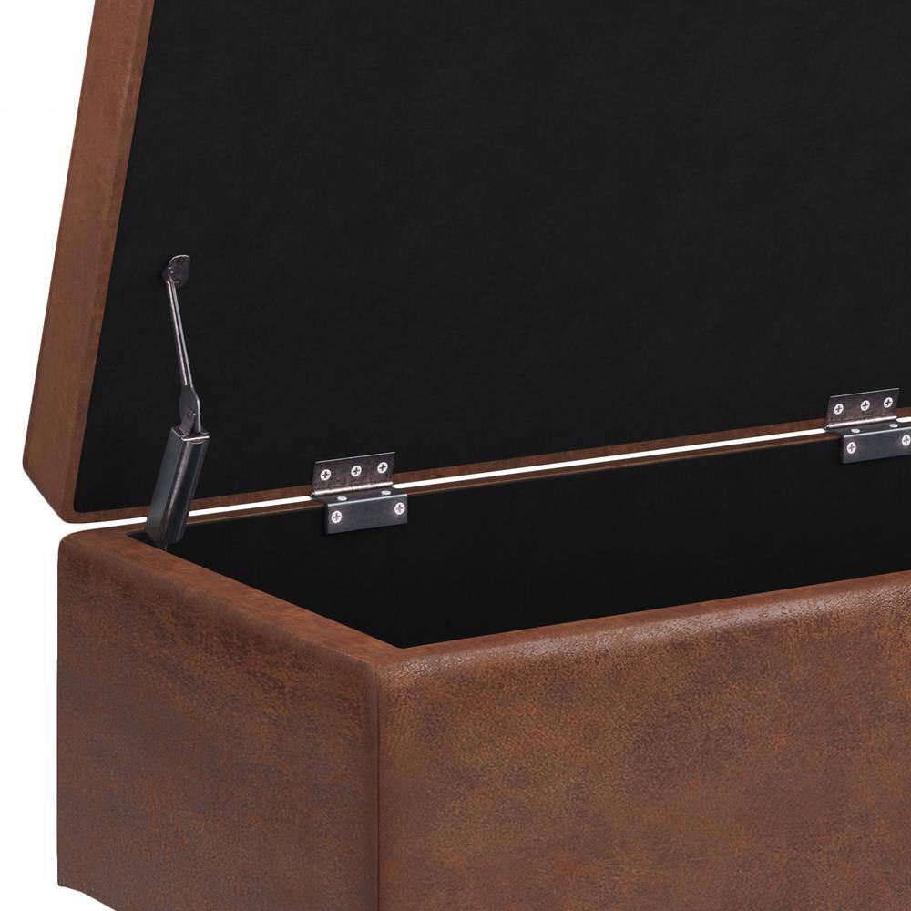Shay 48" Saddle Brown Faux Leather Storage Ottoman