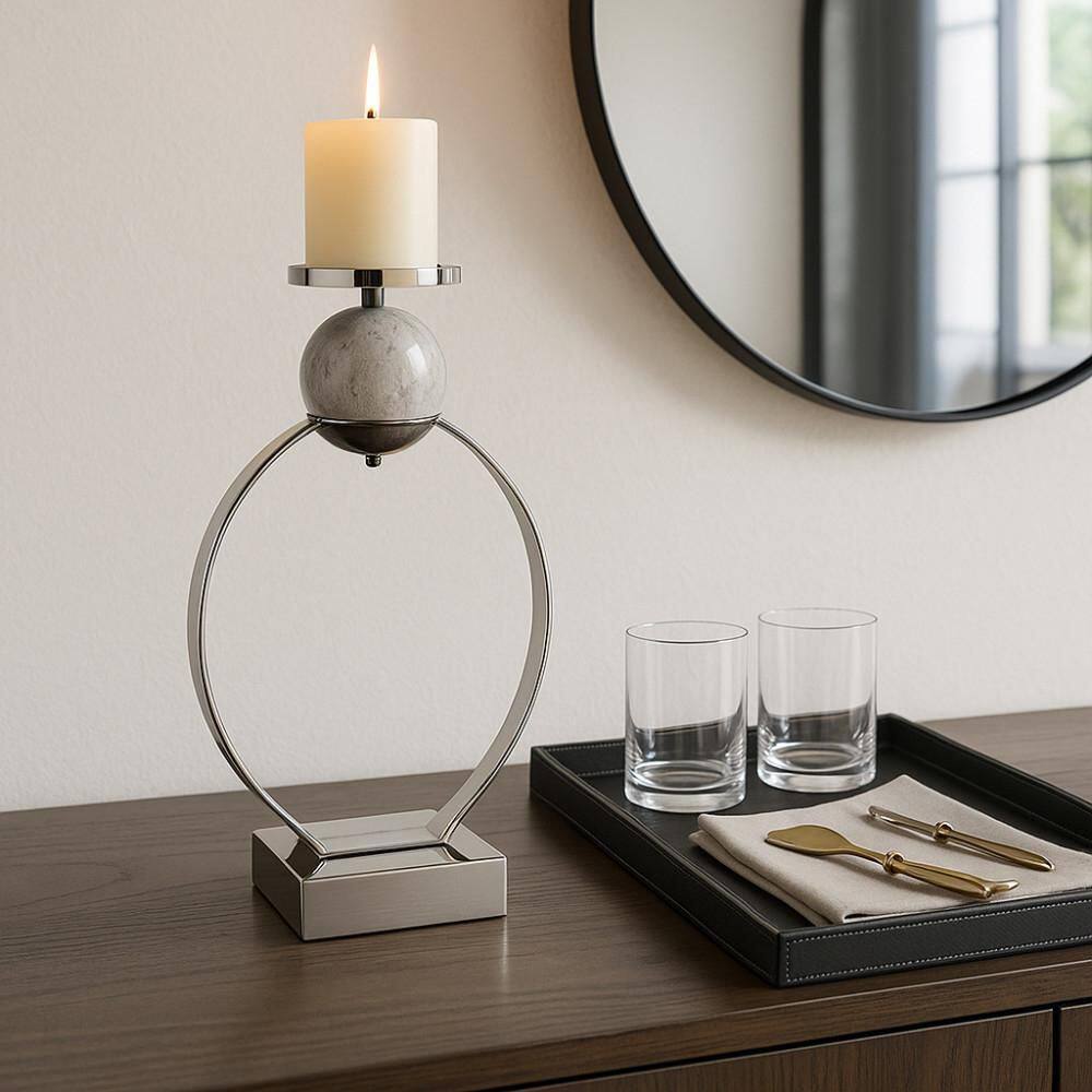 21 in. Silver Metal Decorative Sculptural Candle Holder with Marble Sphere price history on PriceWatchPro