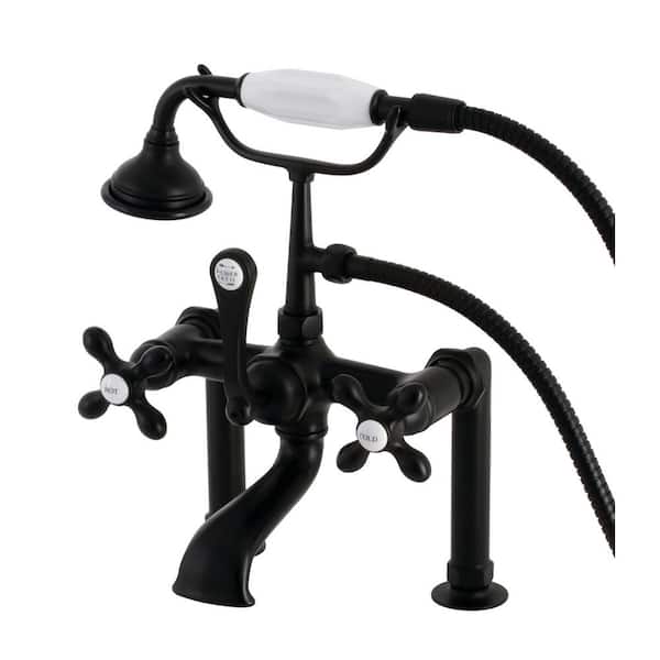 Kingston Brass Aqua Vintage Deck Mount 3-Handle Claw Foot Tub Faucet in Matte Black