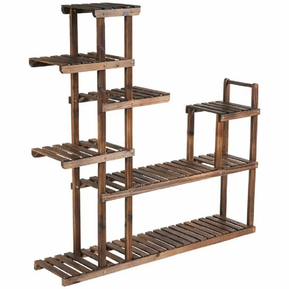 7-Tier Brown Flower Wood Stand Plant Display Rack Storage Shelf-47.5 in. x 