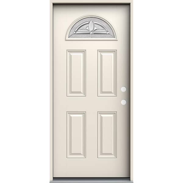 JELD-WEN 36 in. x 80 in. Left-Hand Fan Lite Decorative Glass Blakely Primed Fiberglass Prehung Front Door