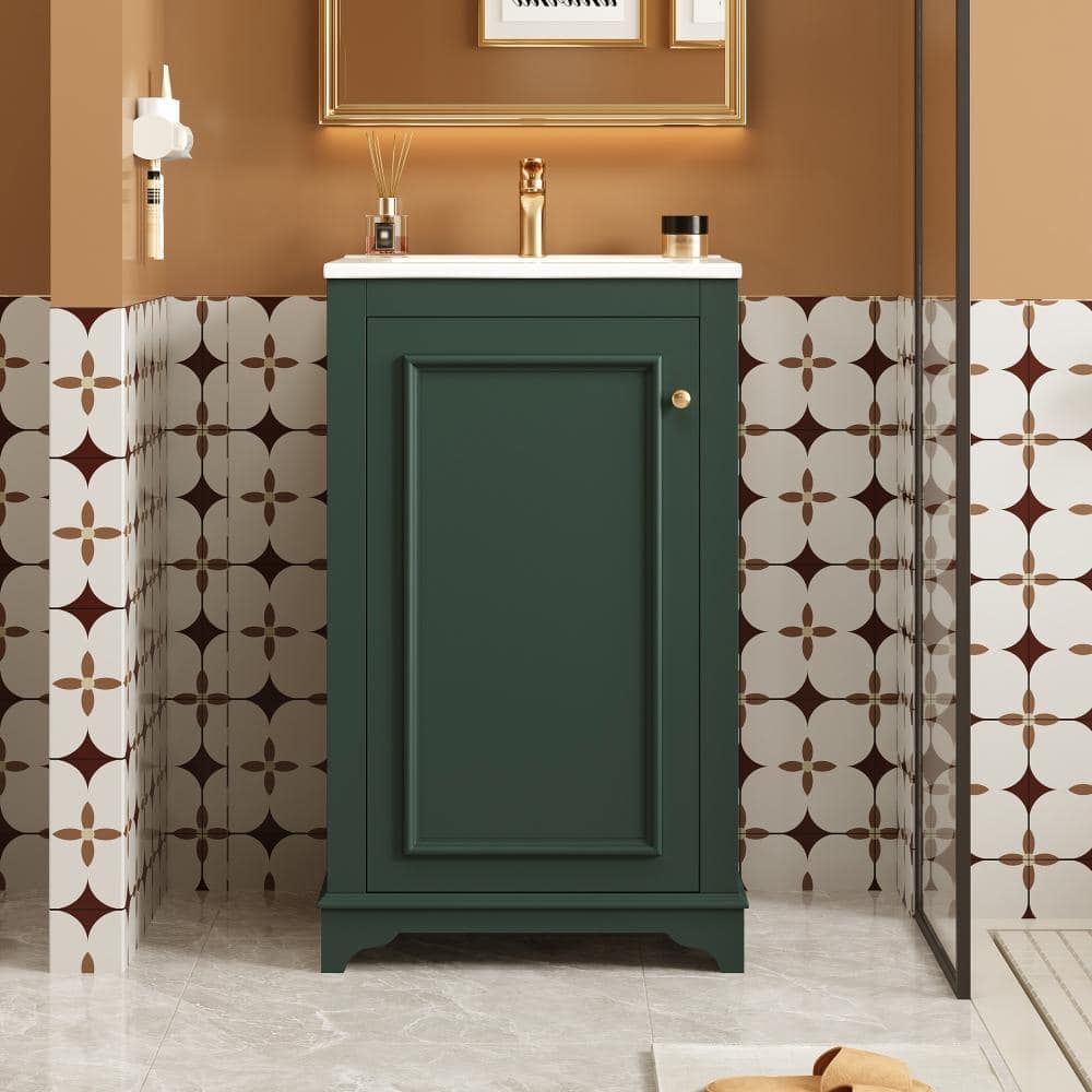 "20"" Freestanding Bathroom Vanity with Ceramic Sink, Soft Close Door, Adjustable Shelf, Modern, Green" price history on PriceWatchPro