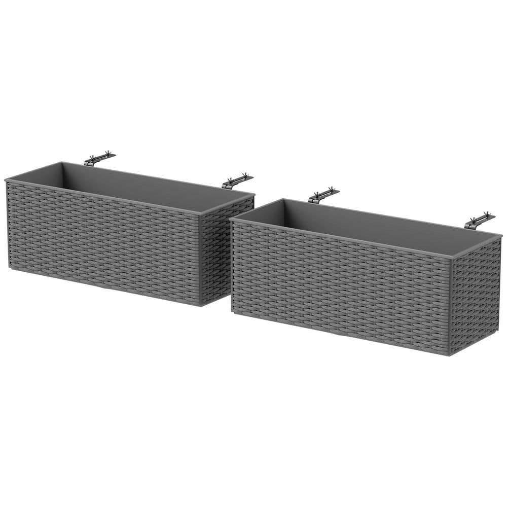 Metal Raised Planter Box, Set of 2, Self-Watering Hanging Flower Pots for F