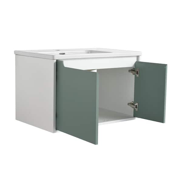 Zeus & Ruta 36 in. W x 20 in. D x 20.1 in. H Single Sink Floating Bath Vanity in Mint Green with White Ceramic Top