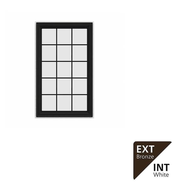 36 in. x 60 in. V-4500 Series Bronze Exterior/White Interior FiniShield Vinyl Right-Handed Casement Window Colonial Grid