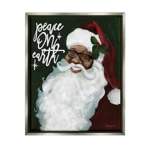 Peace On Earth Phrase Santa Painting by Stellar Design Studio Floater Frame People Wall Art Print 21 in. x 17 in.