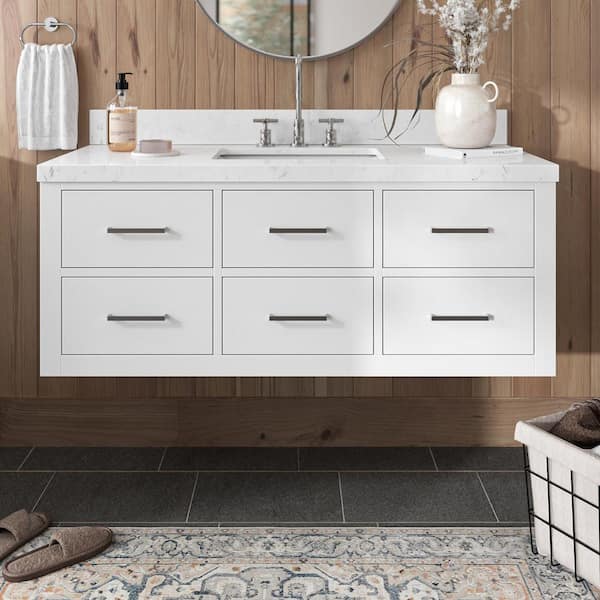 ARIEL Hutton 48.25 in. W x 22 in. D x 19.6 in. H Single Sink Freestanding Bath Vanity in White with Carrara White Quartz Top