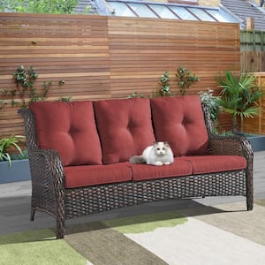 Carolina Brown Wicker Outdoor Couch with Red Cushions