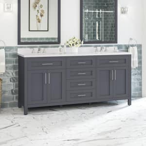 Tahoe 72 in. W x 21 in. D x 34 in. H Double Sink Bath Vanity in Dark Charcoal with White Engineered Stone Top and Outlet