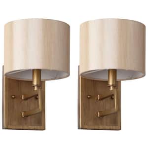 Catena 6.5 in. 2-Light Antique Gold Indoor Sconce with Cream Shade (Set of 2)