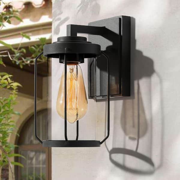 Modern Minimalist Black Outdoor Wall Light, Rhett 1-Light Outdoor Wall Lantern Sconce with Clear Glass Shade