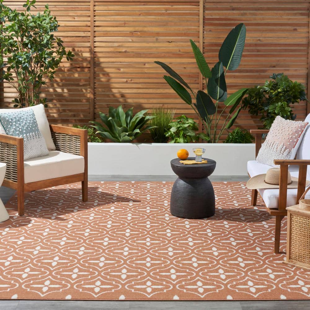 Copper and Ivory Moroccan Trellis 5' x 7' Outdoor Rug
