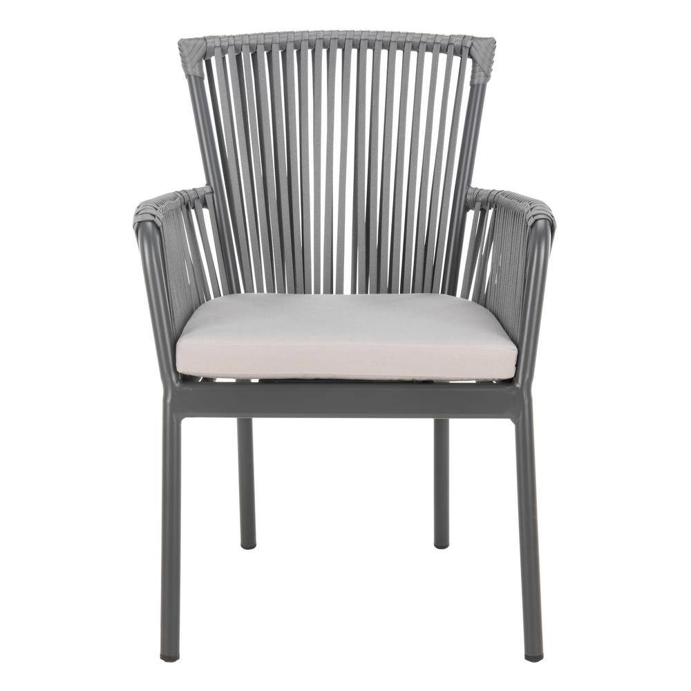 Gray Rope Arm Dining Chair with Cushions, Set of 2