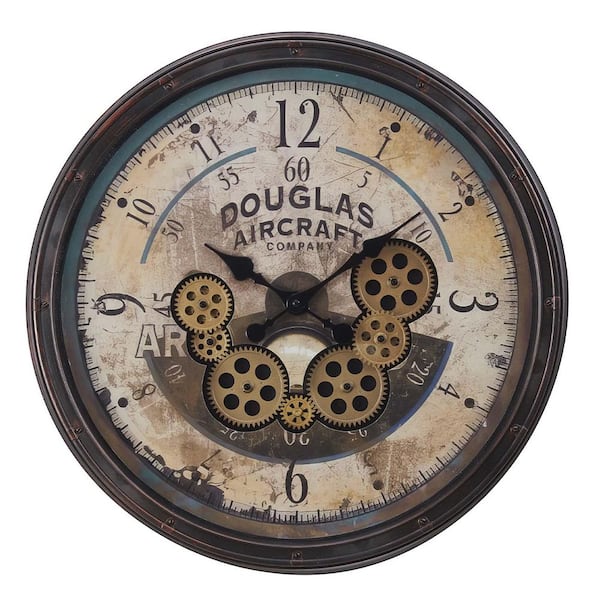 Unbranded Brown 20 in. Retro Wall Clock, Silent Non Ticking Wall Clock with Gear Mechanism for Living Room, Bedroom, Kitchen