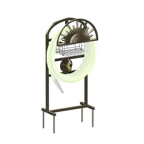 Freestanding Garden Hose Holder with Brass Faucet Heavy Duty Reel Detachable Basket Holds 150FT Hose Stable