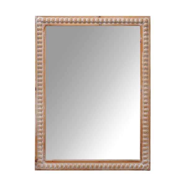 22.05 in. W x 29.92 in. H Rectangle Wood Framed with Beading Wall Mount Bathroom Vanity Mirror in Antique Natural