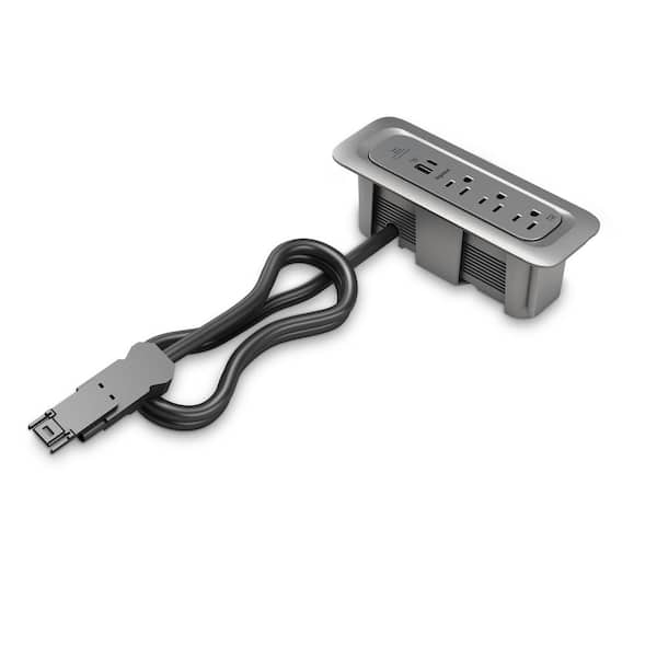 Legrand Wiremold ModPower Magnesium 3-Outlet End Unit Integrated Recessed Power Strip with USB A/C with 3 Ft. Cord