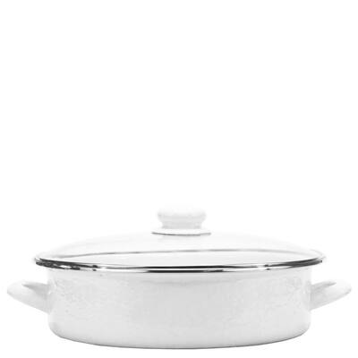 Enamelware 5 qt. Porcelain-Coated Steel Saute Pan in Solid White with Glass Lid