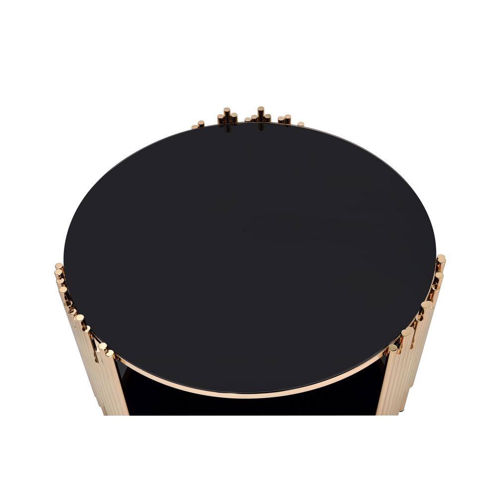 Tanquin Black Glass and Gold Round Coffee Table with Shelf