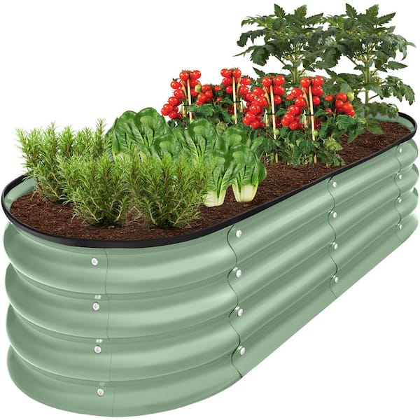 Best Choice Products 4 ft. x 2 ft. x 1 ft. Sage Green Oval Steel Raised Garden Bed Planter Box for Vegetables, Flowers, Herbs