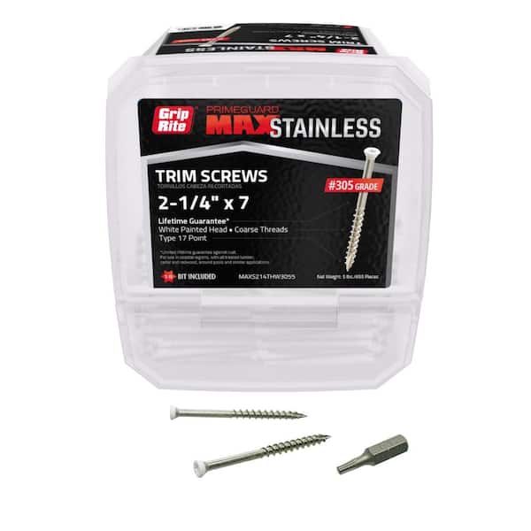 Grip-Rite #7 x 2-1/4 in. 305 Stainless Steel Star Drive White Painted Trim Head Wood Screws 5 lb. Box
