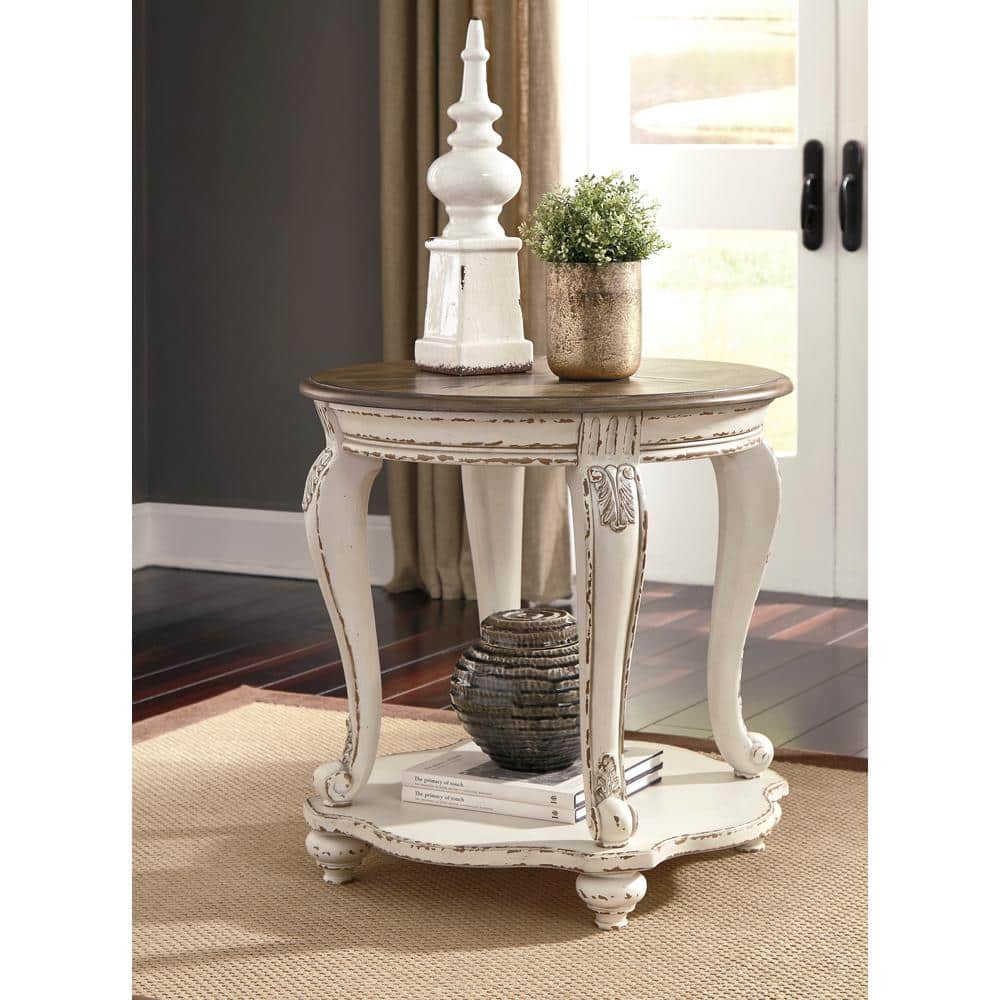 Realyn 26 in. 2-Toned Round Wood End Table (NO TEST)