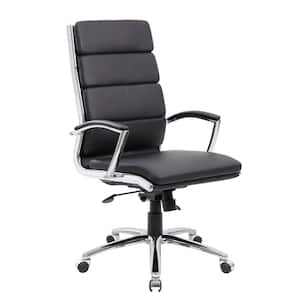 High Back Black Leather Executive Chair Chrome Finish Arms Ergonomic Seat Height Adjustment