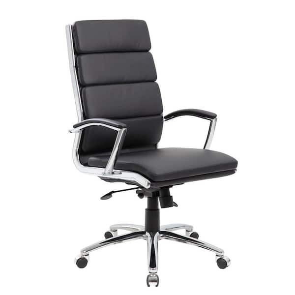 BOSS Office Products High Back Black Leather Executive Chair Chrome Finish Arms Ergonomic Seat Height Adjustment