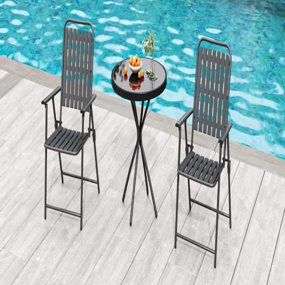3-Piece Folding Outdoor Patio Bistro Set with WPC Chairs, Tempered Glass Table & 350 lbs Capacity, Black price history on PriceWatchPro