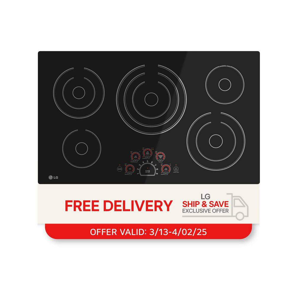 36 in. Radiant Smooth Surface Electric Cooktop in Black with 5 Burner Elements, SmoothTouch Controls and Warming Zone