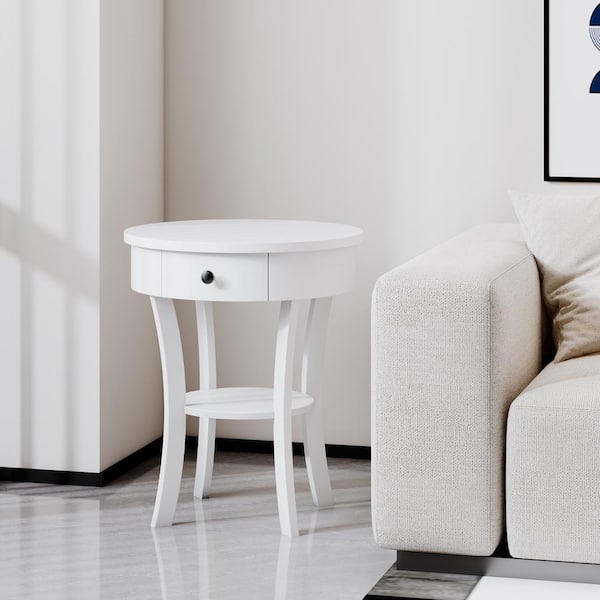 Costway 2-tier 20 in. White Round Wooden Sofa Side End Table Costway 2-tier 20 in. White Round Wooden Sofa Side End Table