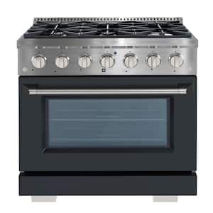 36 in. 5.2 cu. ft. Dual Fuel Range with 6 Burners and Convection Oven in Stainless Steel